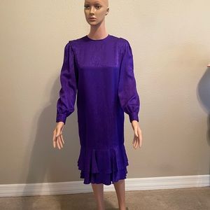 Papell Petites 100% silk purple long sleeve midi dress size 4